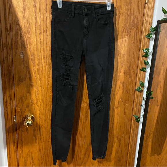 American Eagle Black Ripped Skinny Jeans - Picture 1 of 5
